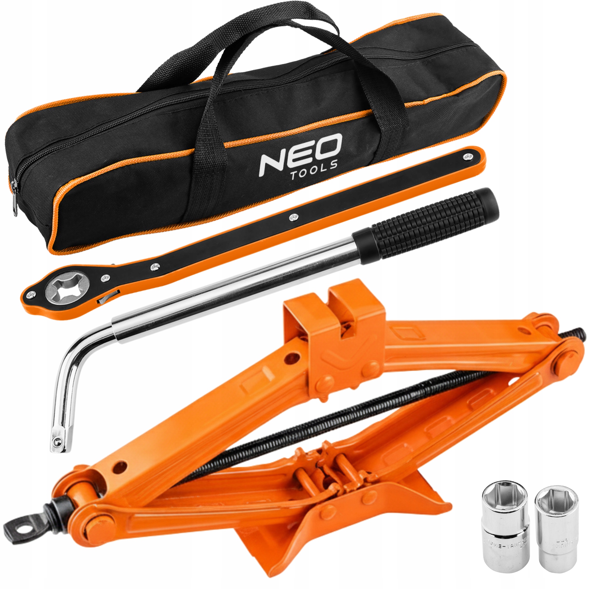 NEO Tools podnośnik samochodowy trapezowy 2T z grzechotką i torbą