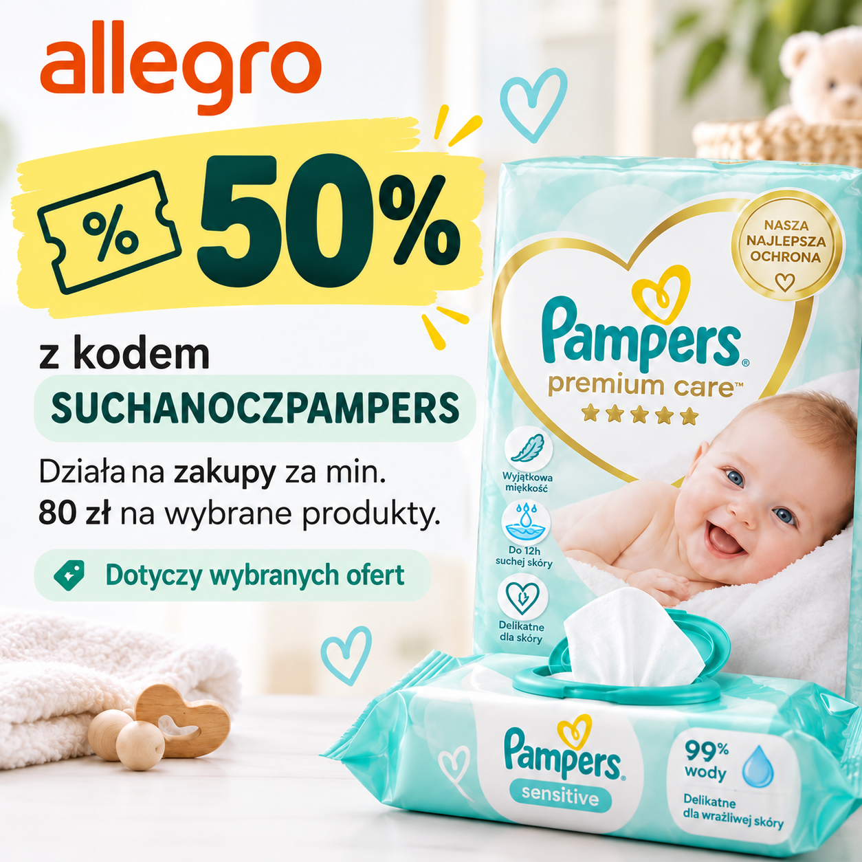 Pampers – 50% rabatu na wybrane pieluszki i pieluchomajtki w oficjalnym sklepie na Allegro