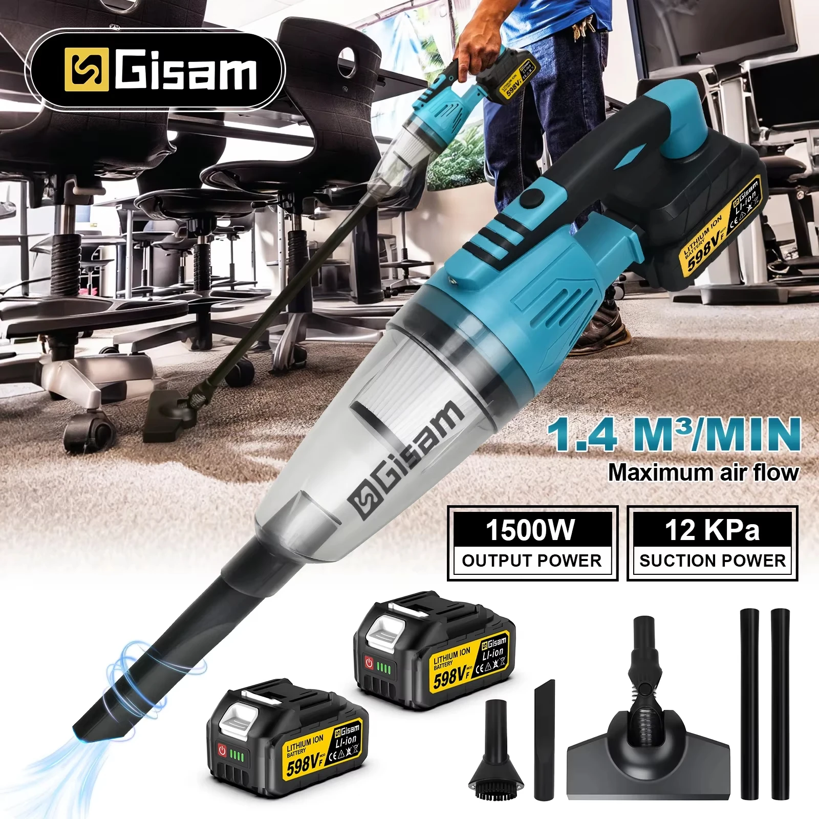 GISAM bezprzewodowy odkurzacz ręczny 12000 Pa do akumulatorów Makita 18V
