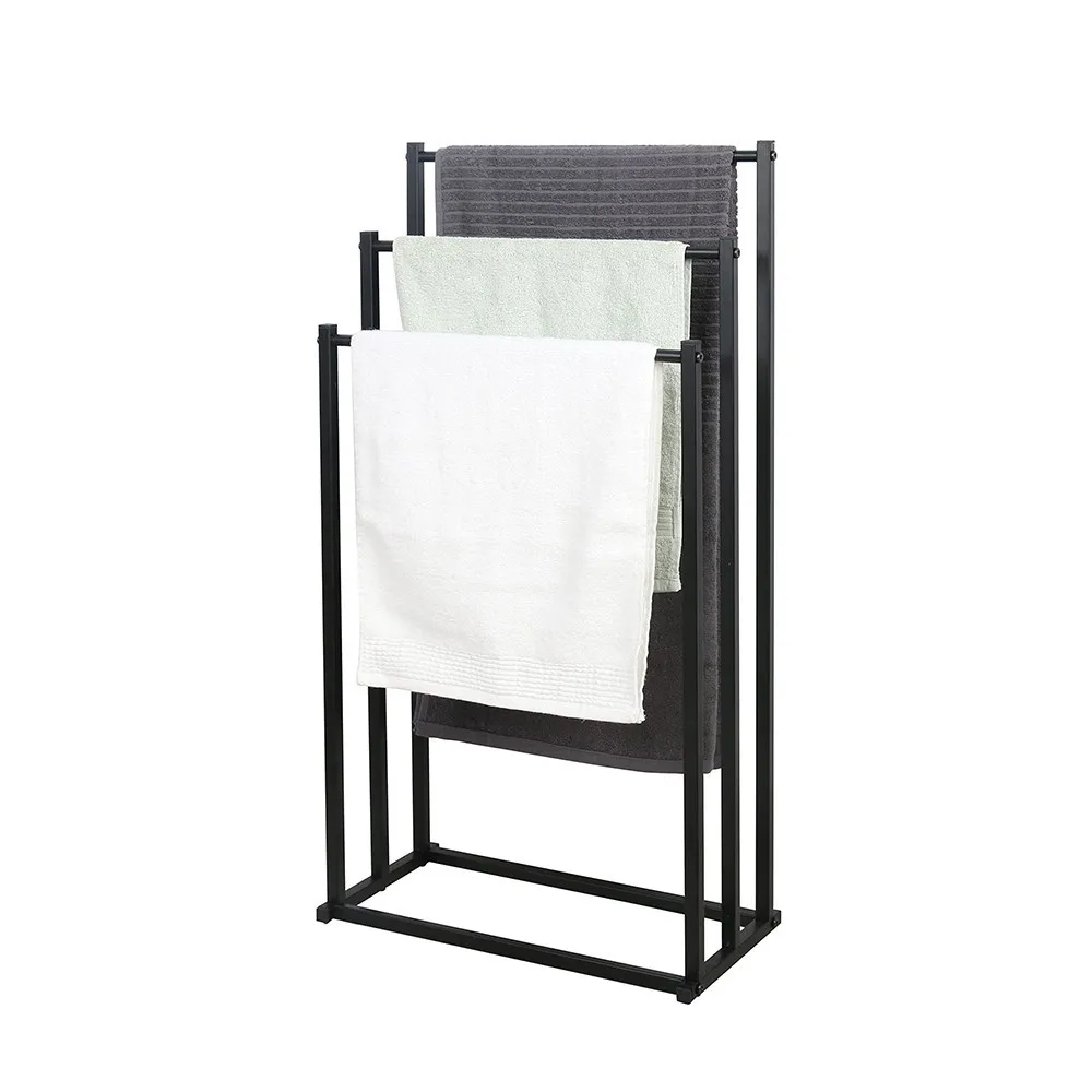Metalowy stojak na ręczniki 86 × 44 × 21 cm z 3 drążkami, czarny