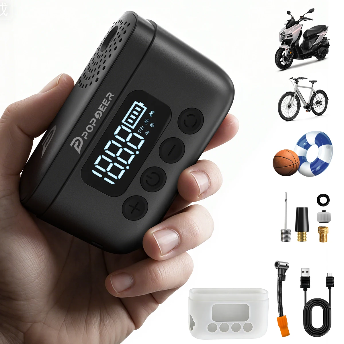 POPDEER P-T01 mini pompka elektryczna 150 PSI z ekranem LCD