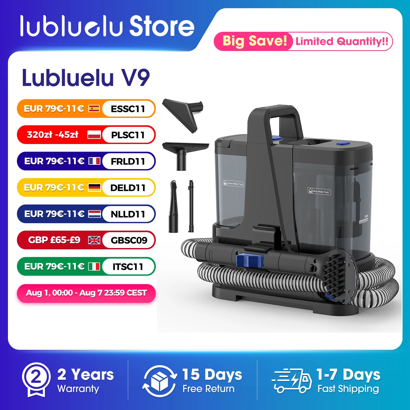 Odkurzacz piorący Lubluelu V9 z gorącą parą za 304zł! 🛋️🔥