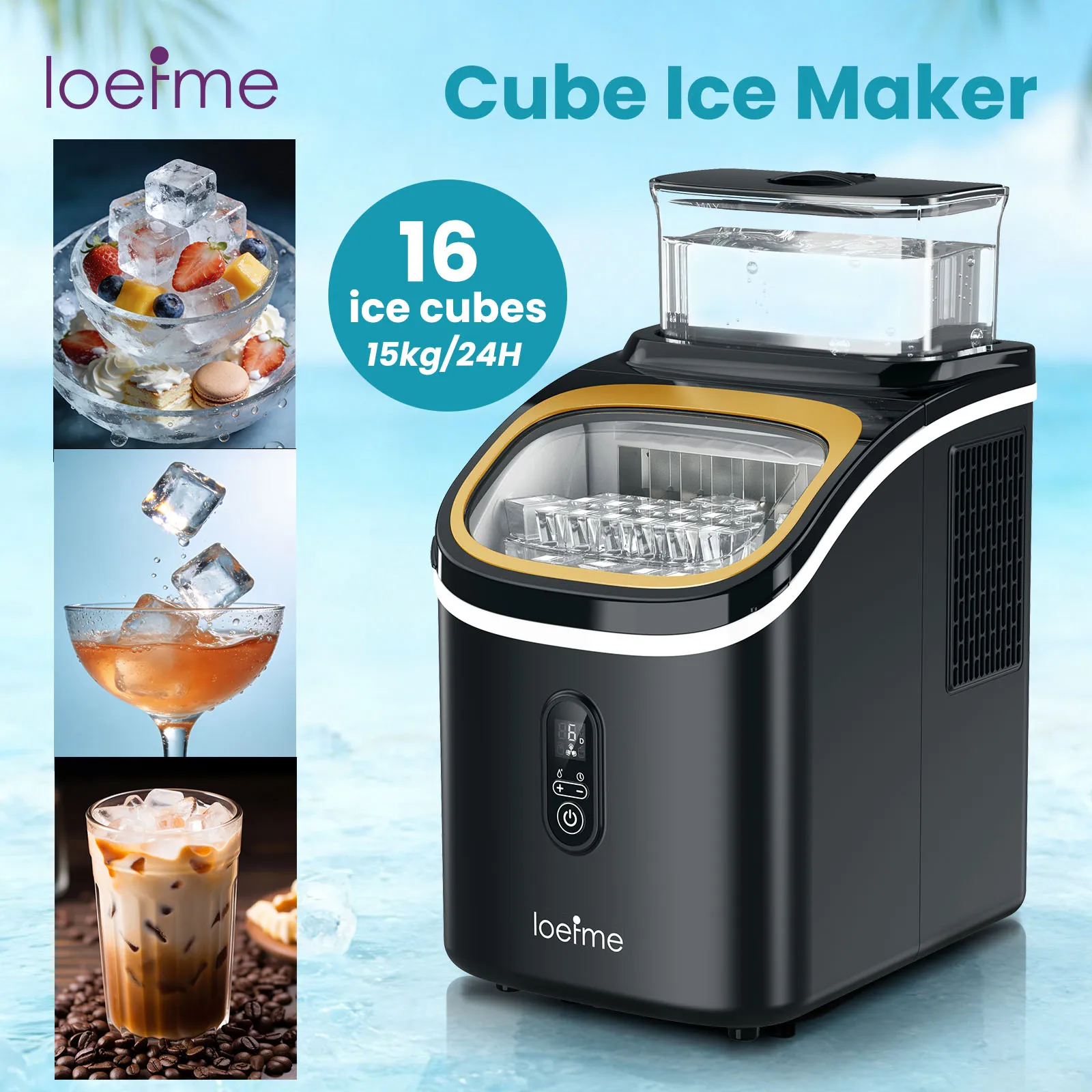 LOEFME kostkarka do lodu 15 kg/24h, 16 kostek