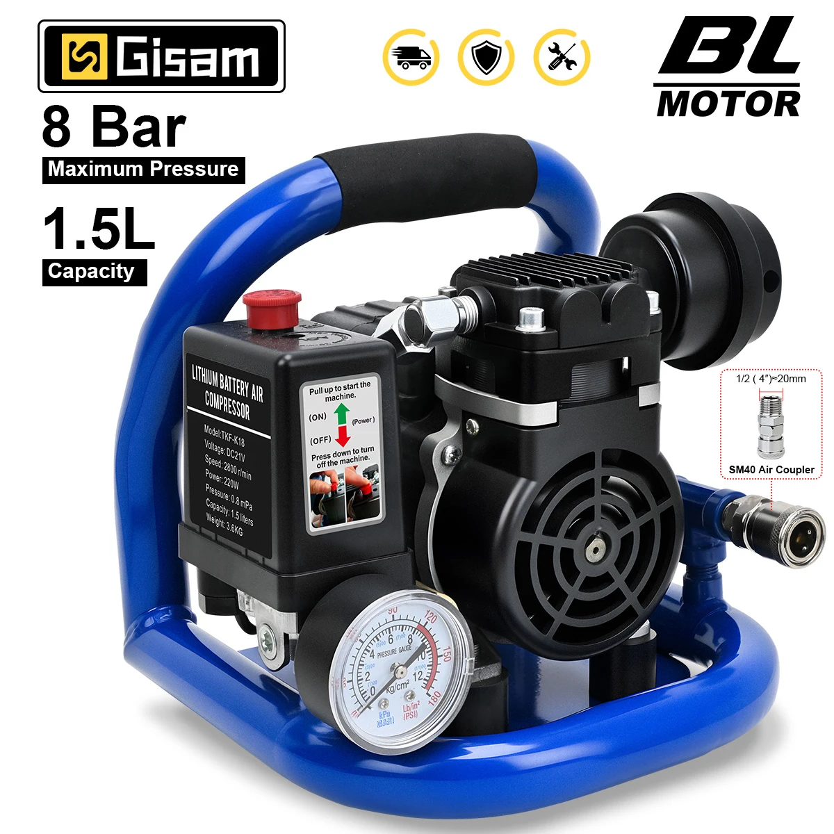 Gisam 1,5 l kompresor akumulatorowy 8 bar do Makita 18V