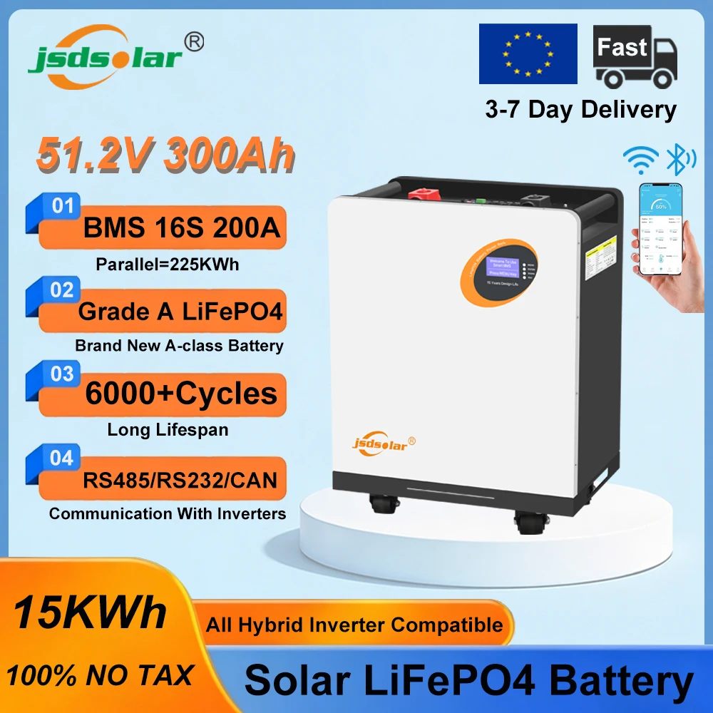 Jsdsolar 51,2V 300Ah magazyn energii LiFePO4 15,36 kWh