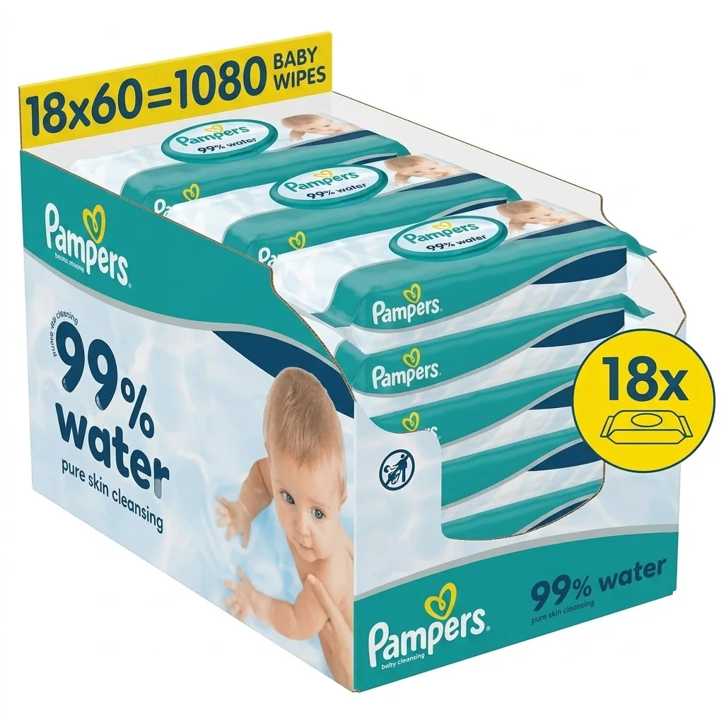 Chusteczki Pampers AQUA 99% Water 18x60 sztuk! Nowa ulepszona wersja!