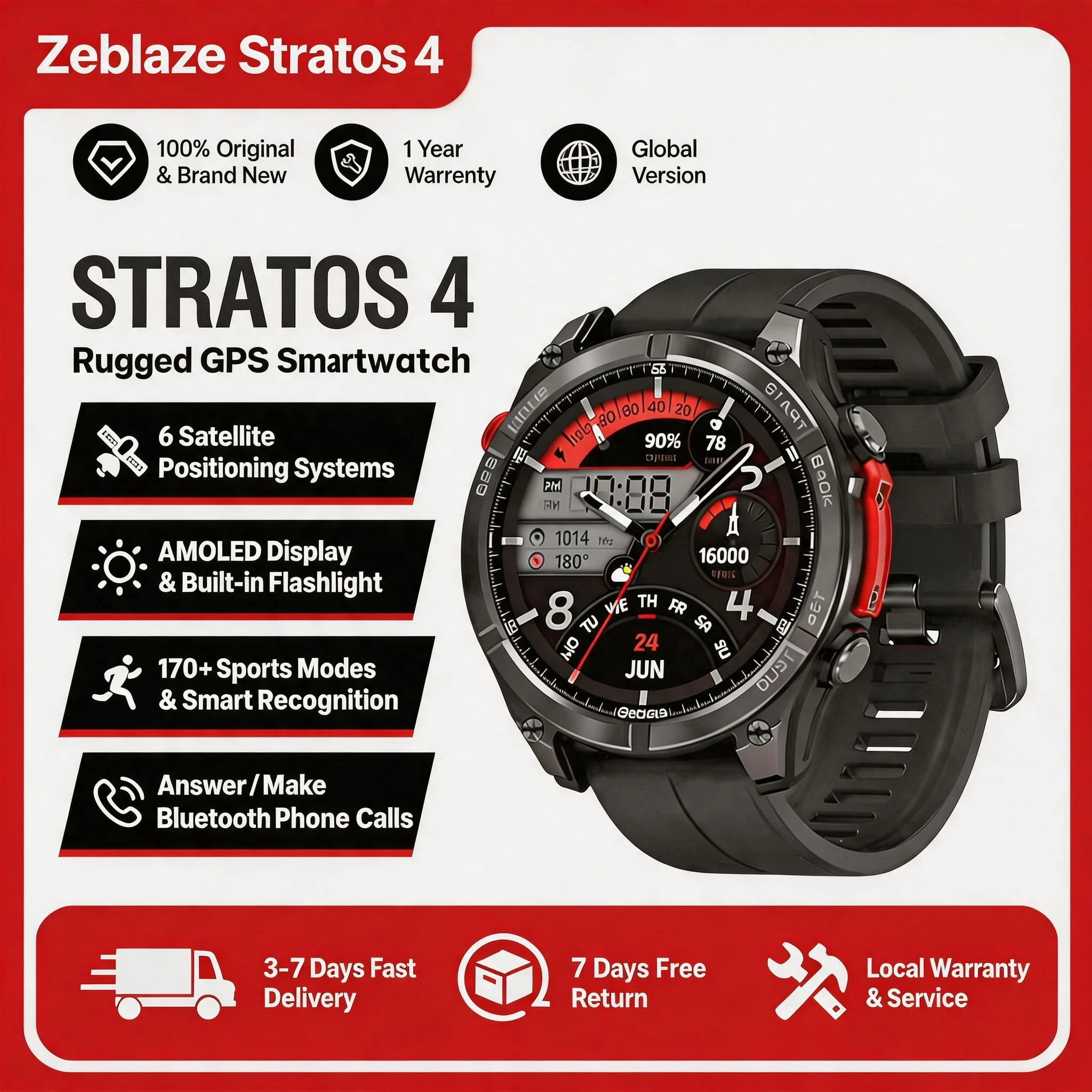 Zeblaze Stratos 4 smartwatch GPS z ekranem AMOLED 1,43″