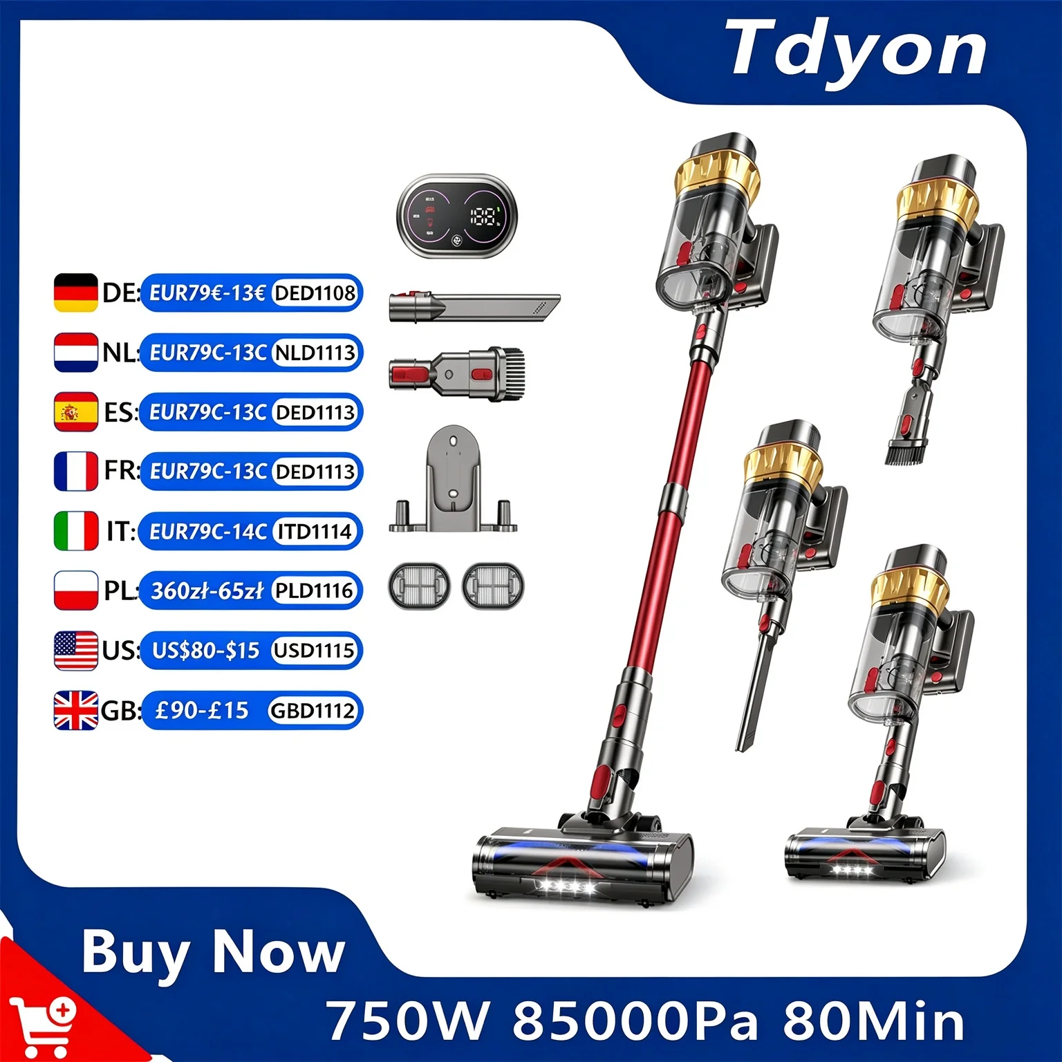 Tdyon FAME-Z odkurzacz pionowy bezprzewodowy 750 W
