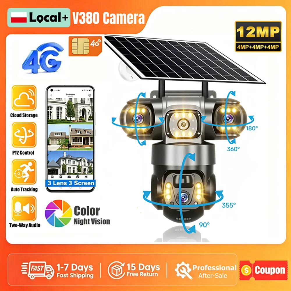 Kamera solarna 4G z 3 obiektywami, PIR i zoomem 10x