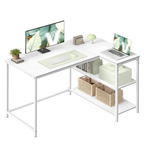VASAGLE LWD135WF01 biurko narożne 110 x 80 cm z regulowanymi półkami