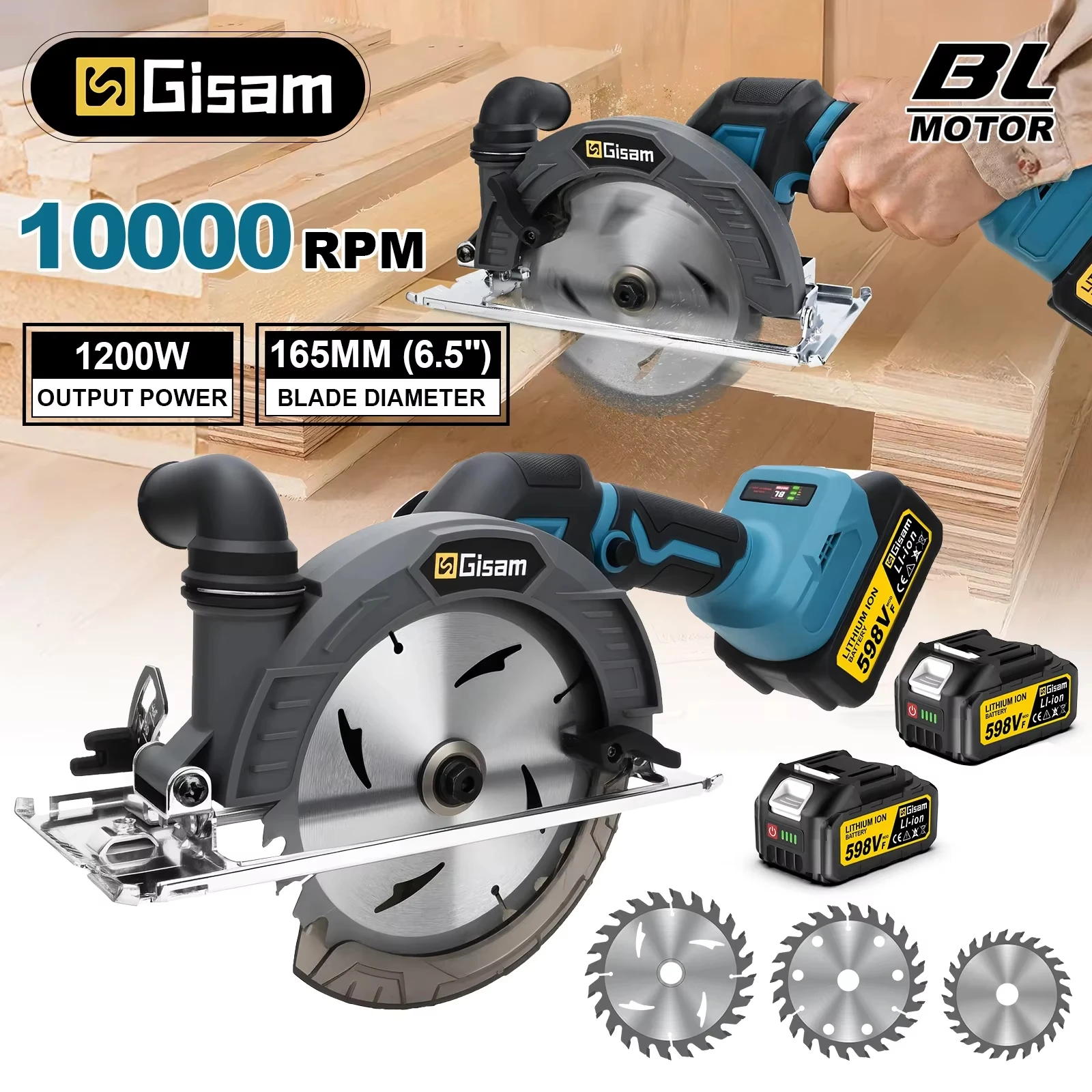Gisam 165 mm akumulatorowa pilarka tarczowa z silnikiem bezszczotkowym
