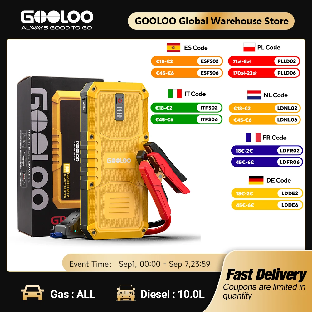 Powerbank rozruchowy GOOLOO 4000A 20000mAh do samochodu!