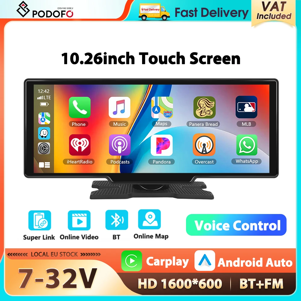 Podofo A3247 monitor samochodowy 10,26″ z CarPlay i Android Auto