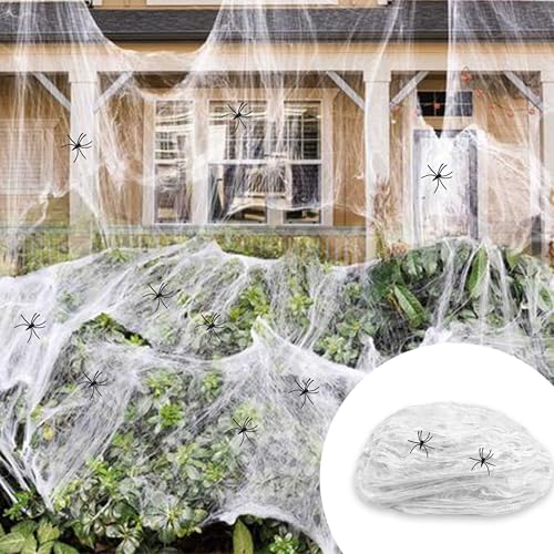 TUZHE pajęczyna dekoracyjna na Halloween 200 g z pająkami i nietoperzami