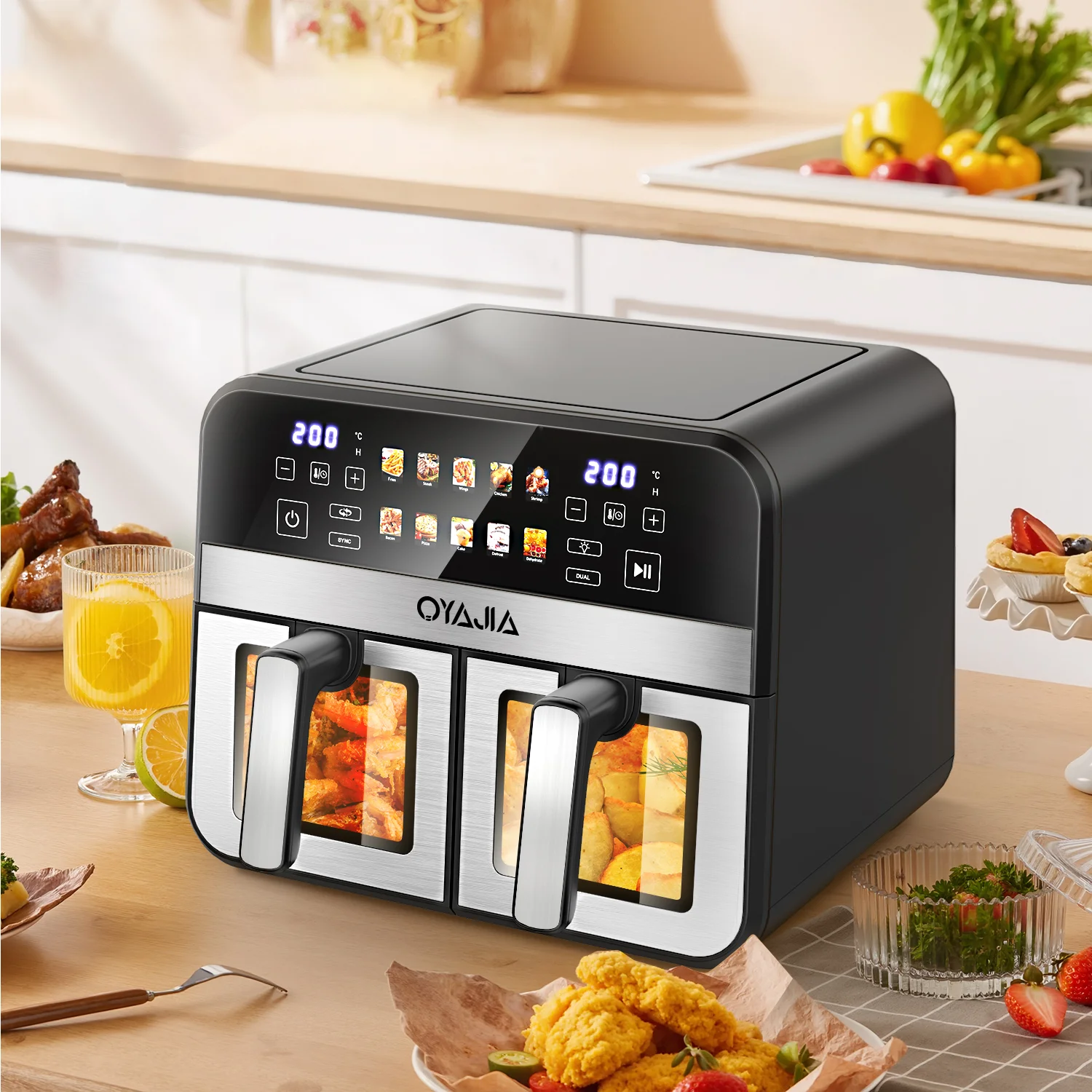 Frytkownica beztłuszczowa dwukomorowa 10 l 2400 W z okienkami podglądu