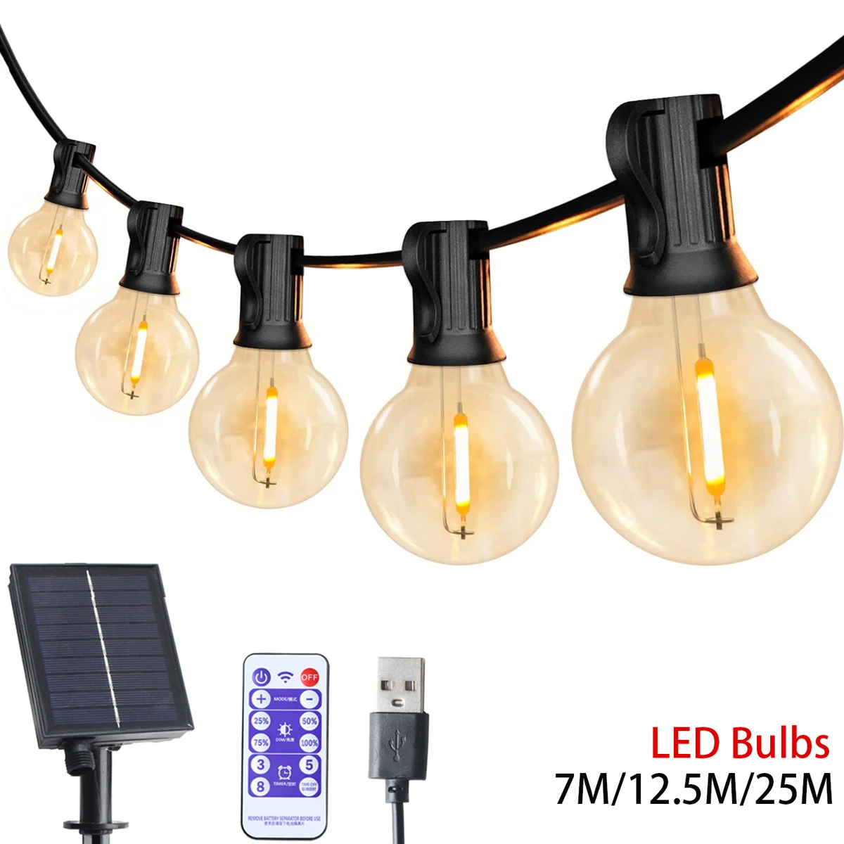 Festoon solarna girlanda LED G40 7 m z 11 żarówkami