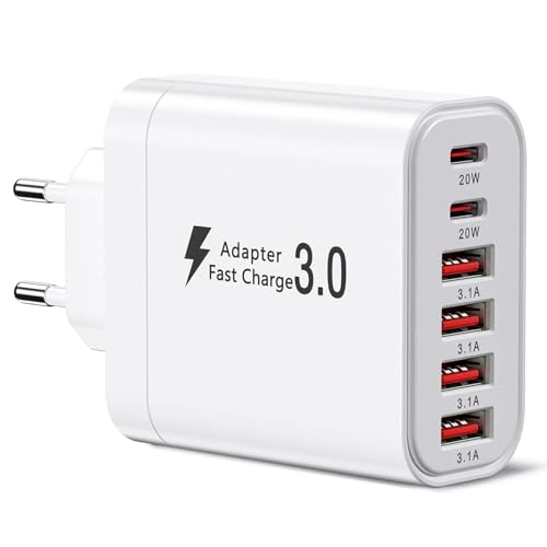 sccvee 52 W ładowarka sieciowa 6-portowa z 2× USB-C i 4× USB-A
