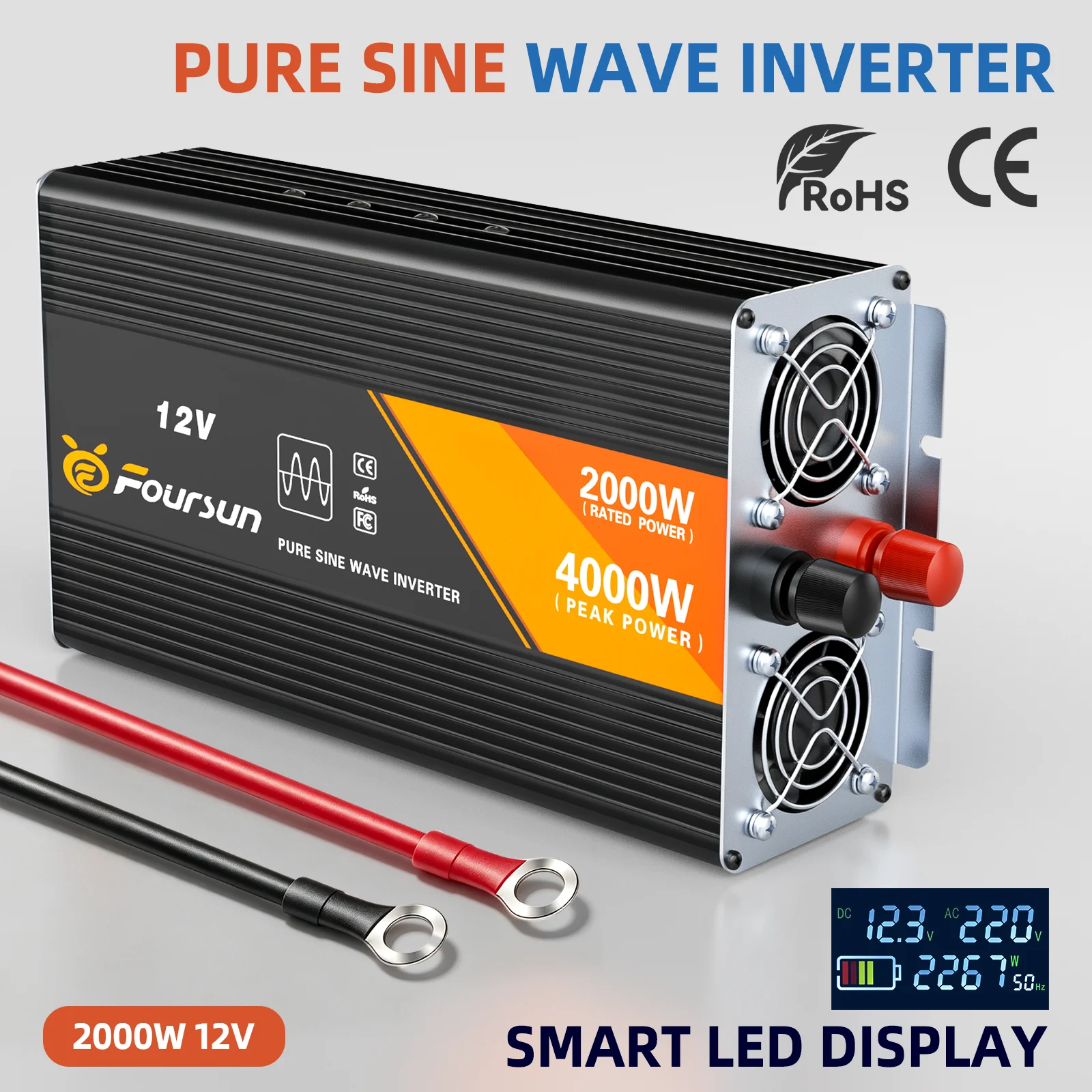 Foursun F-SI 2000 przetwornica 12 V na 220 V 2000 W czysta sinusoida