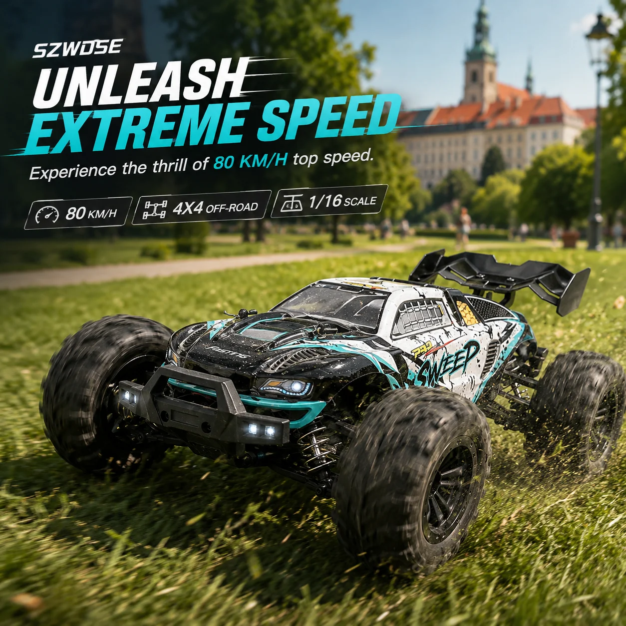 Samochód RC 4WD 80 km/h z akumulatorem 1500 mAh i napędem terenowym