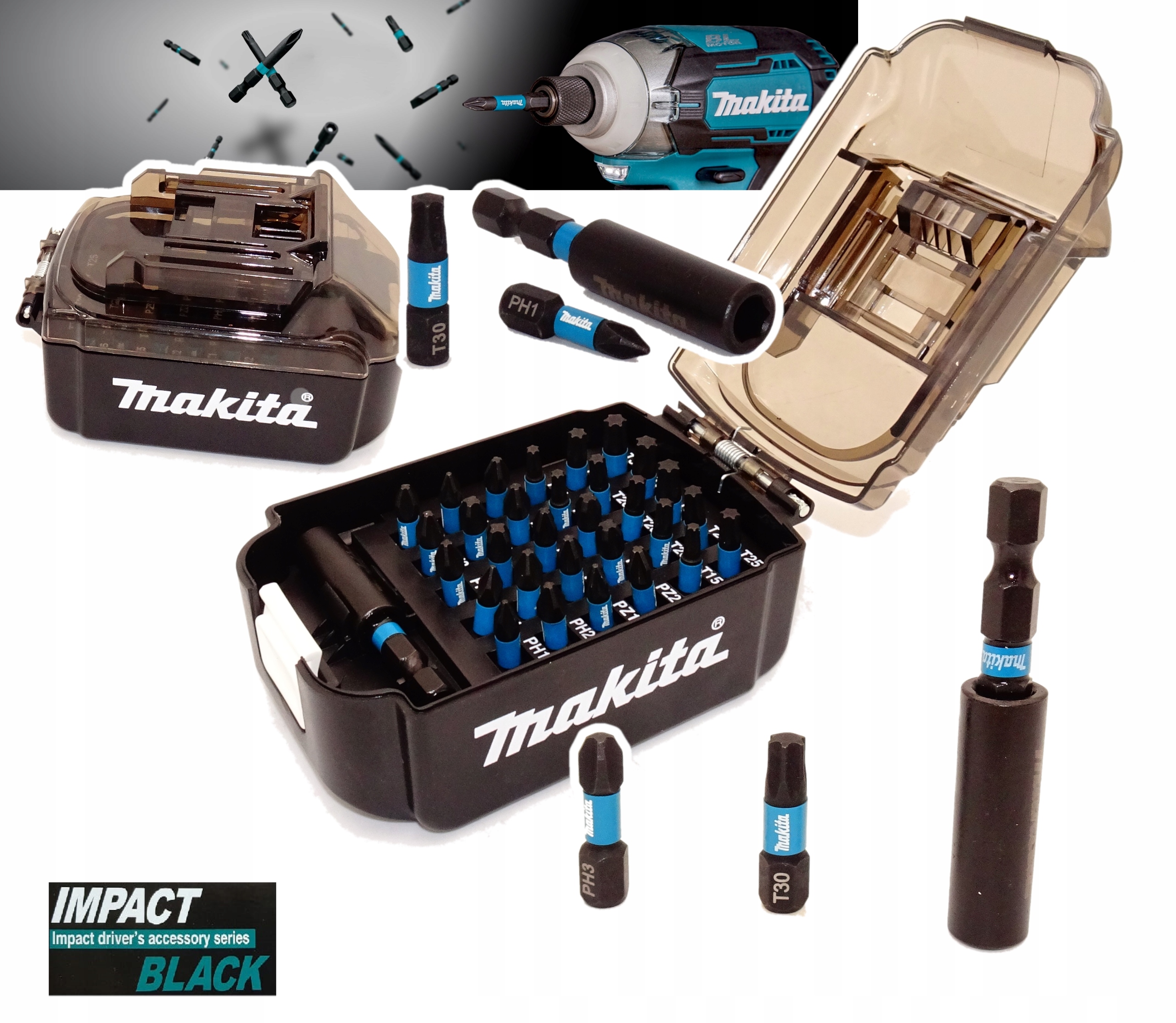 Makita E-03084 Impact Black – zestaw 31 bitów udarowych w etui w kształcie akumulatora