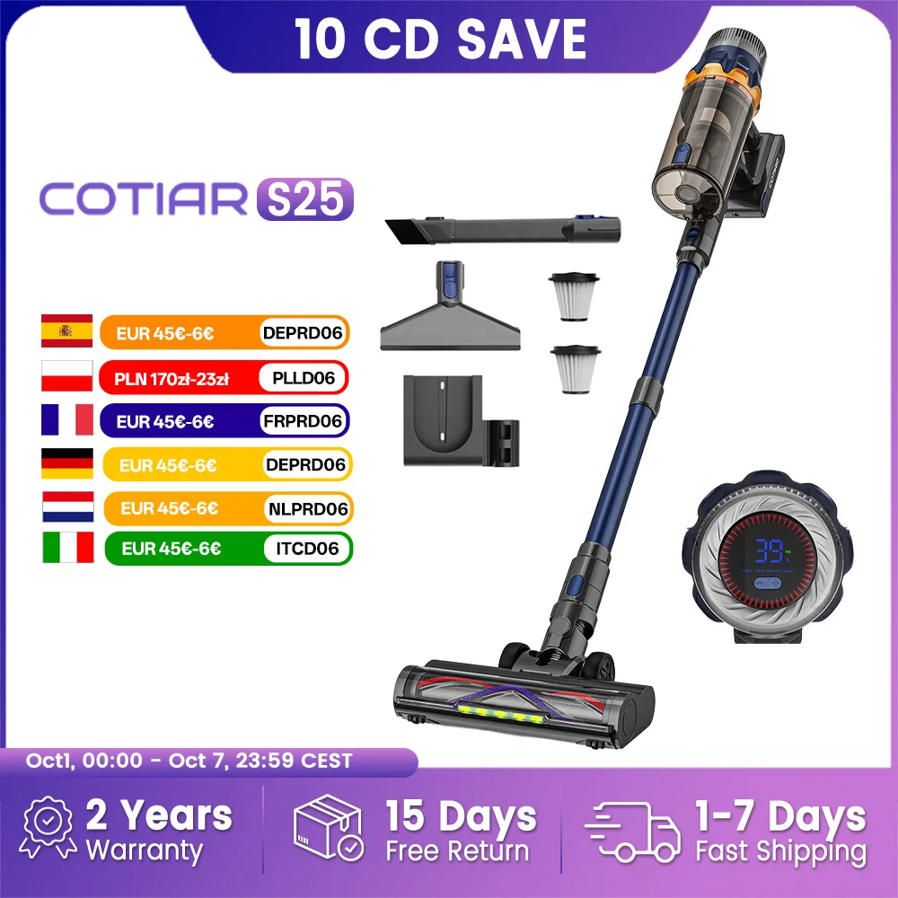 Cotiar S25 odkurzacz pionowy 650W 60 kPa do 70 min