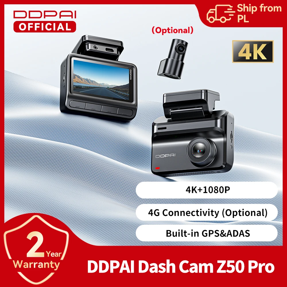 DDPAI Z50 Pro wideorejestrator 4K z kamerą tylną, GPS i Wi-Fi 5 GHz