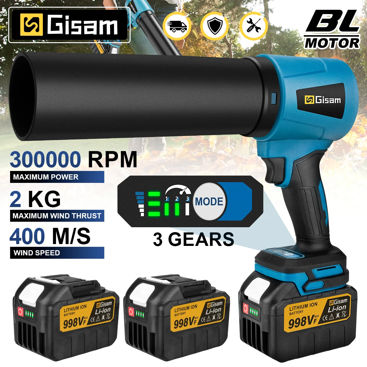 GISAM dmuchawa turbinowa 300000 RPM 400 m/s do akumulatorów Makita 18V