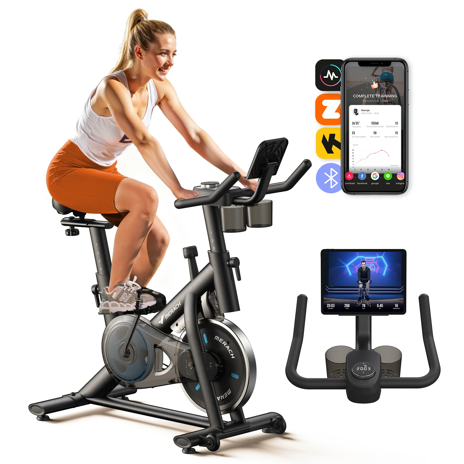 MERACH rower spinningowy z cichym napędem i regulacją oporu
