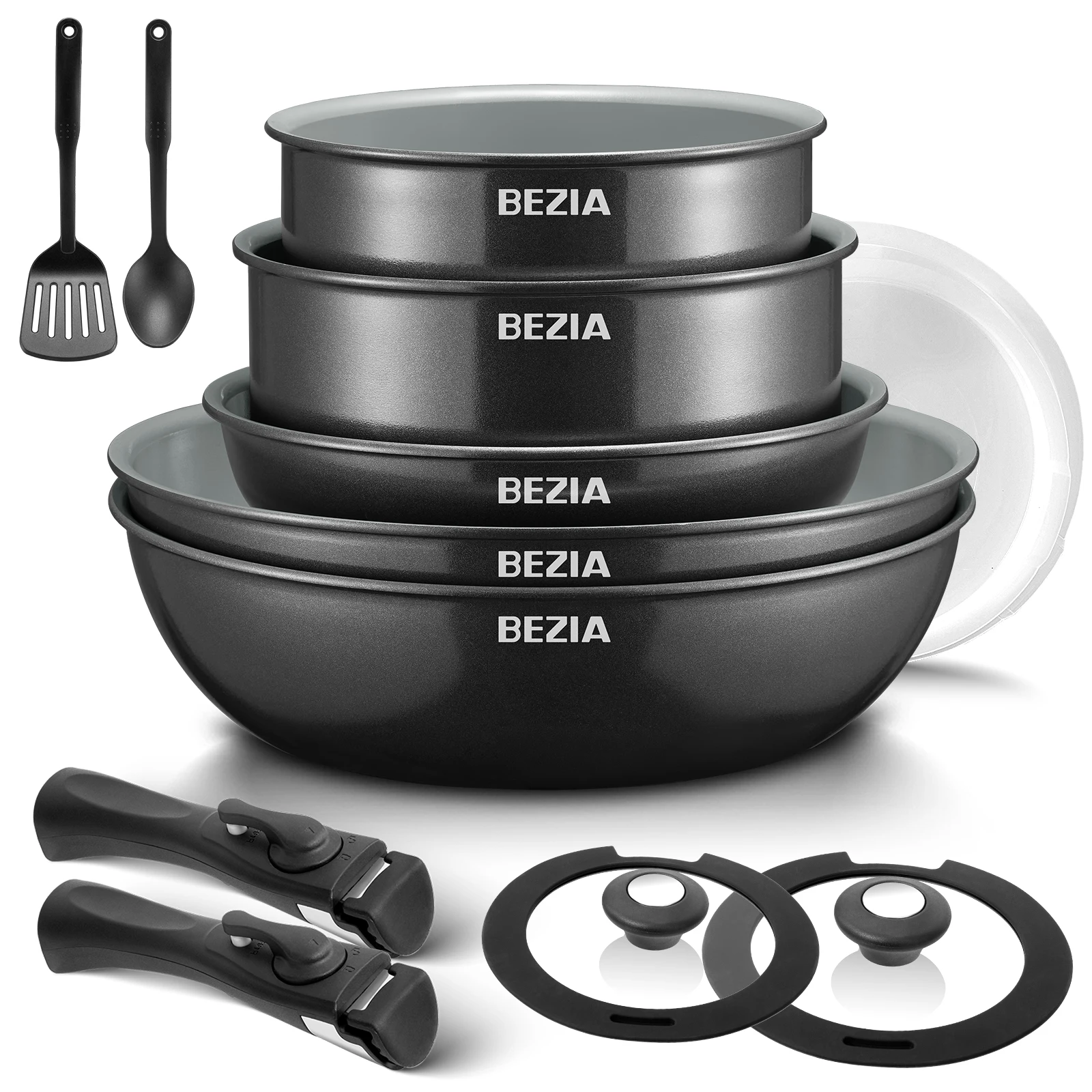Zestaw naczyń BEZIA 13 el. z ceramiczną powłoką i odpinanymi rączkami za 161,43zł 🔥🍳