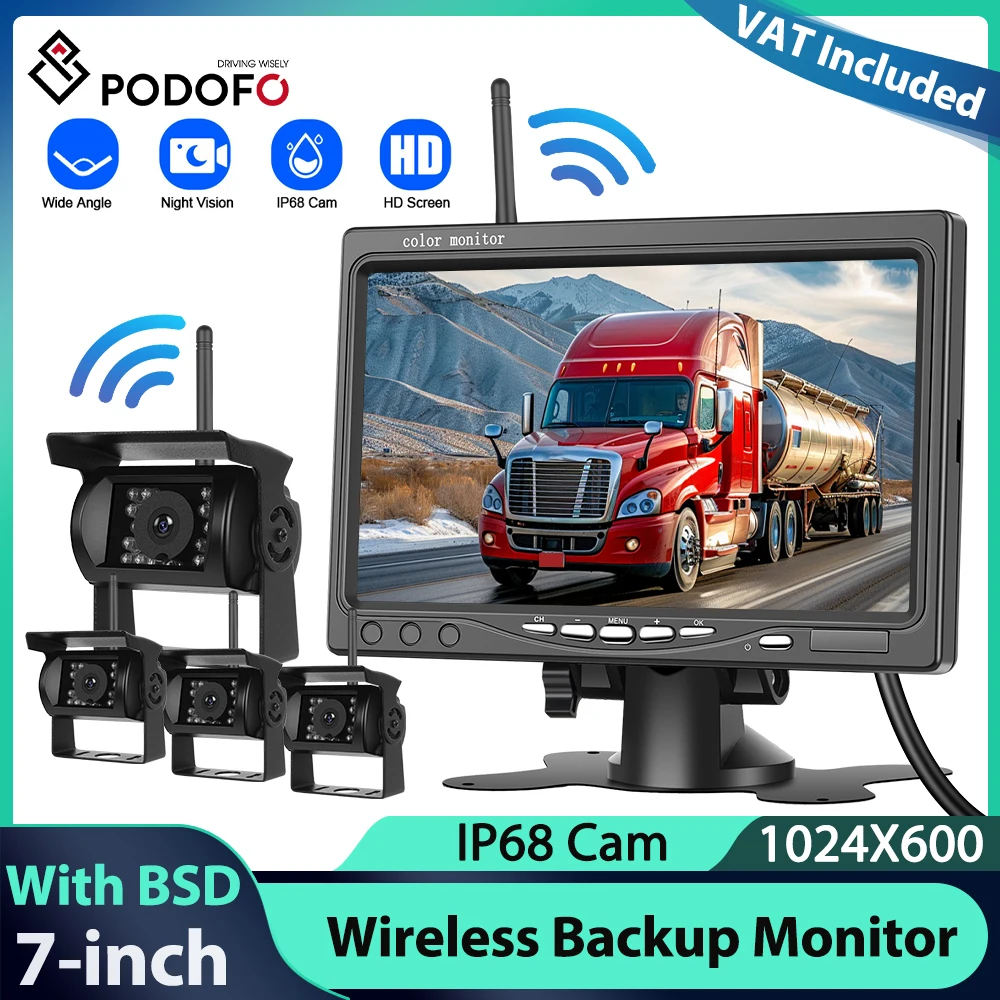 Podofo 7″ bezprzewodowy zestaw kamery cofania z monitorem HD