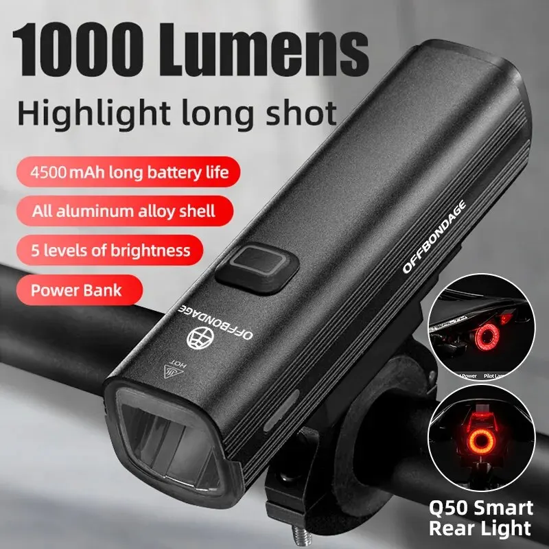 OFFBONDAGE lampka rowerowa 1000 lm z powerbankiem i USB-C