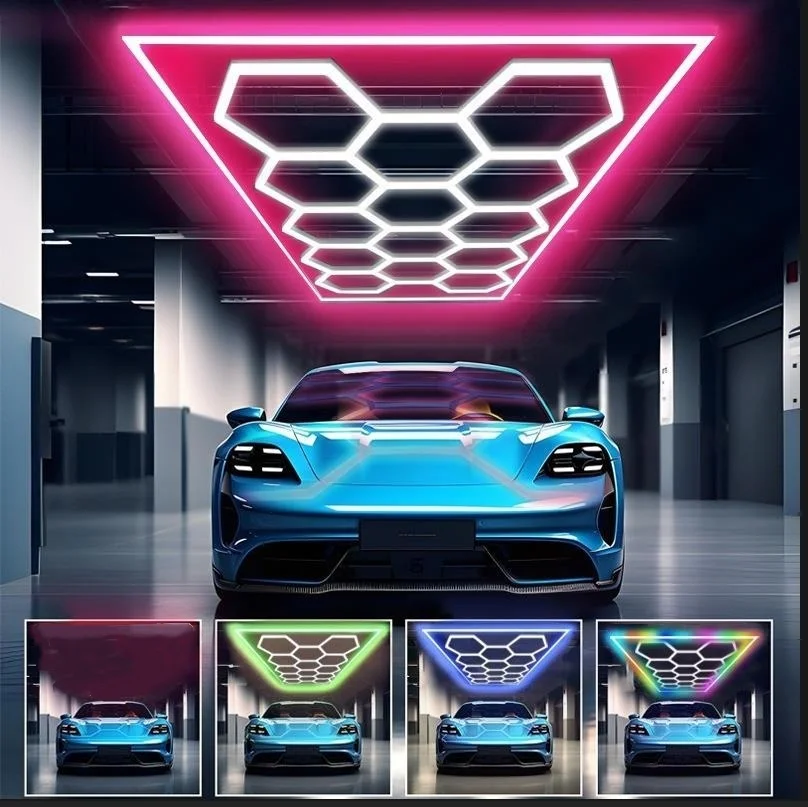 Hexagon 14 Hex – oświetlenie garażowe LED 6500K z prostokątną ramą