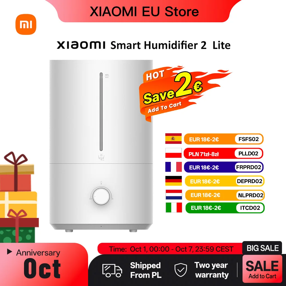 Xiaomi Humidifier 2 Lite – nawilżacz ultradźwiękowy 4L, 300 ml/h