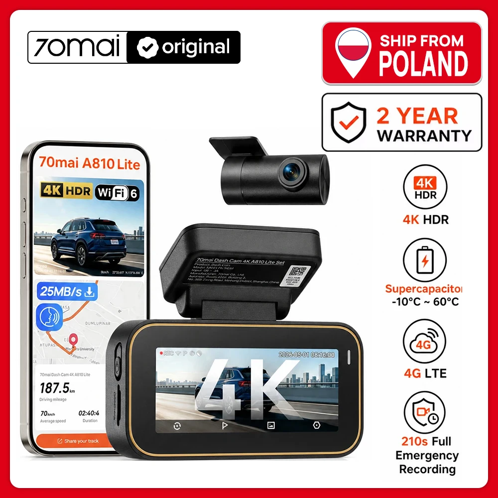 70mai A810 Lite kamera samochodowa 4K HDR z GPS i Wi‑Fi 6